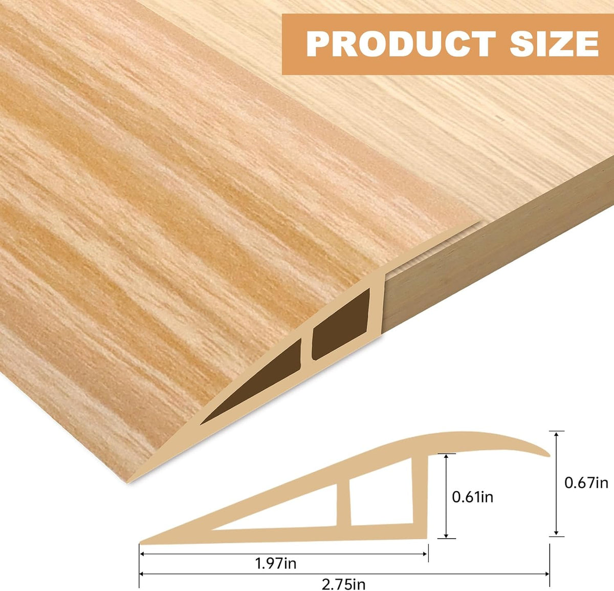 Vinyl Door Threshold Flooring Transition Strip Self Adhesive Carpet Edging Strip for Laminate Doorway Edge Threshold from 2/5" to 3/5" (Light Yellow Wood Grain, 3.3 Ft)