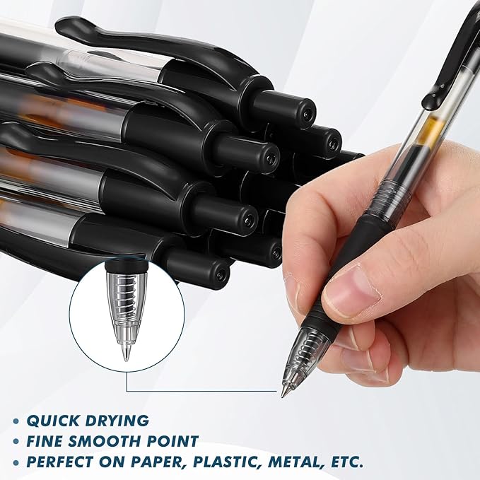 Jetec 300 Pcs Premium Gel Roller Pens Bulk, Fine Point 0.7 mm, Retractable Gel Ink Roller Ball Pens for Writing Journaling Taking Notes Office (Black)