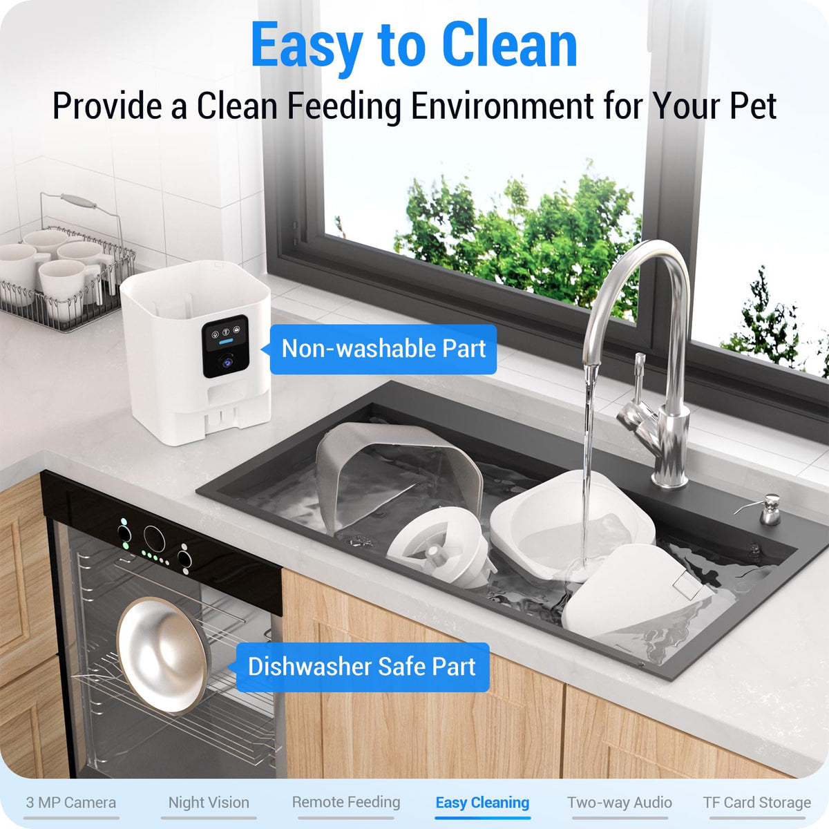 Frienhund Automatic Cat Feeder with 2K HD Camera: Automatic Dog Feeder with Night Vision, Cat Food Dispenser with 5G WiFi for Multiple Pet, Detachable for Easy Clean - 29 Cup （7L Large Capacity）