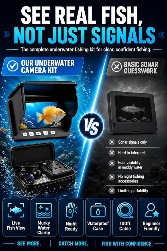 Underwater Fishing Camera with 4.3"LCD Screen, Portable Fish Finder with 720P IP68 Camera,12 IR LED Night Vision, 200° Wide Angle, 50FT Cable, 5000mAh Battery for Ice Fishing,Boat,Lake & Kayak Fishing