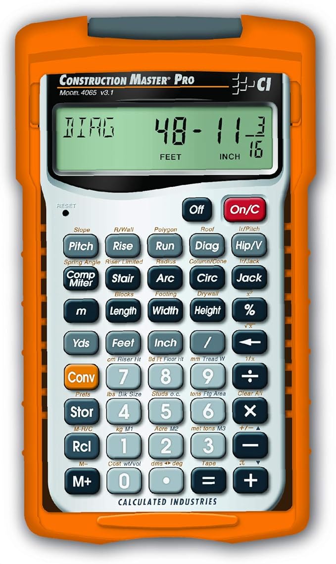 Calculated Industries Construction Master Pro Advanced Construction Math Feet-inch-Fraction Calculator + Staedtler 12-Inches Architect Triangular Scale Bundle