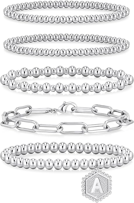 adoyi Gold Bracelets for Women Beaded Bracelet 14K Gold Plated Bracelet Stack Strand Stretch Bead Ball Bracelet Set Stackable Bracelet Adjustable Bracelet Set Jewelry for Gifts