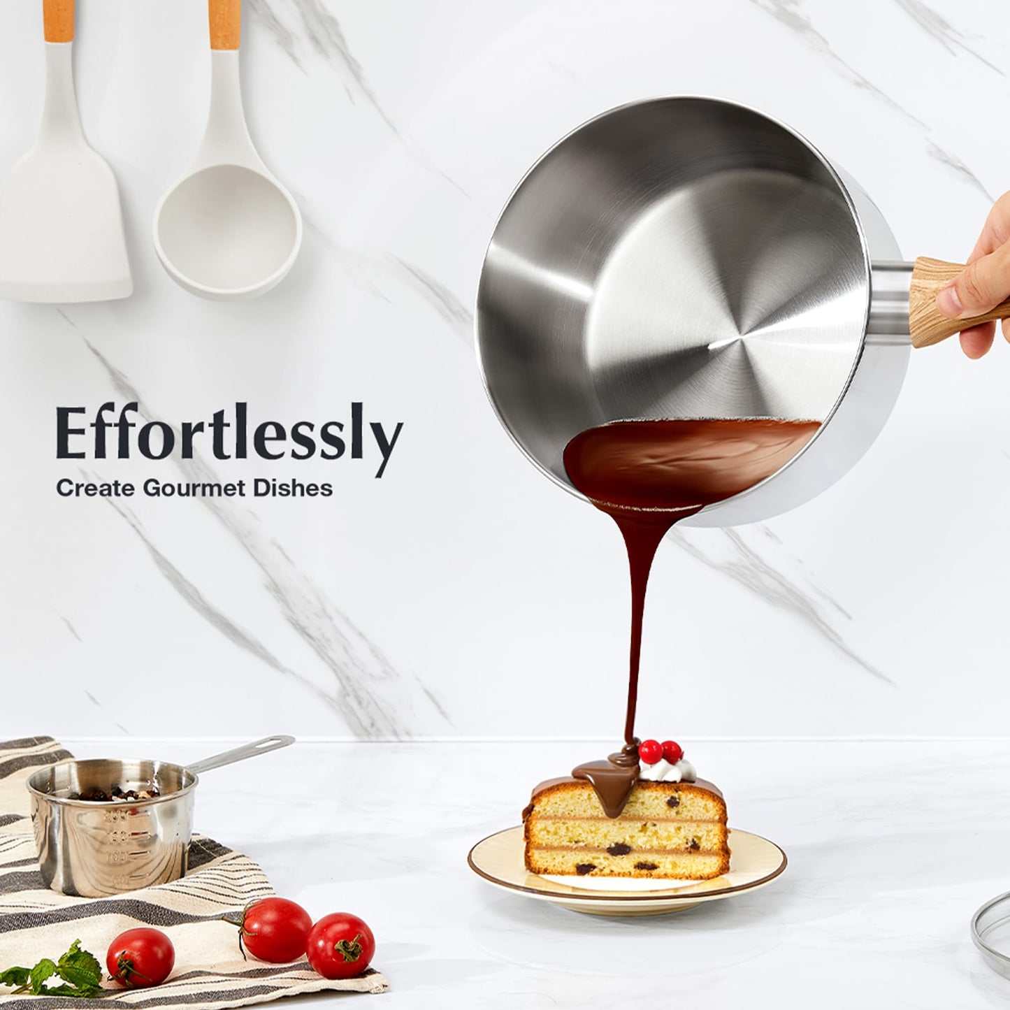 KOCH SYSTEME CS Stainless Steel Saucepan Set, 6 Piece Stainless Steel Pot 1QT & 2QT & 3QT with Heat-resistant Bakelite Handle, Tri-ply Base Pots, Sauce Pan Induction Ready, Pot Set 6PCS