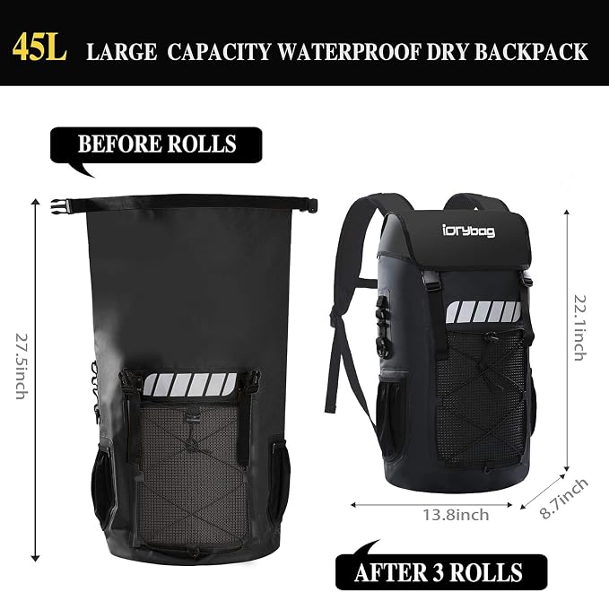IDRYBAG Waterproof Backpack for Men 25L/45L, Dry Bags Kayak, Dry Backpack Camping Hiking