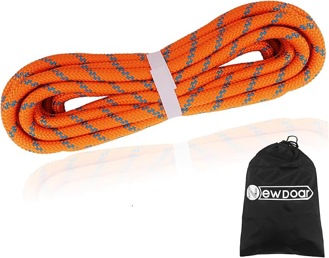 NewDoar Static Climbing Rope - 8mm (5/16c) / 10mm (3/8”) Double Braid Accessory Cord for Rock,Hauling, Prusik, Survival - Pre-Cut 20FT, 50FT, 100FT, 165FT Lengths - Outdoor, Fire Rescue Equipment