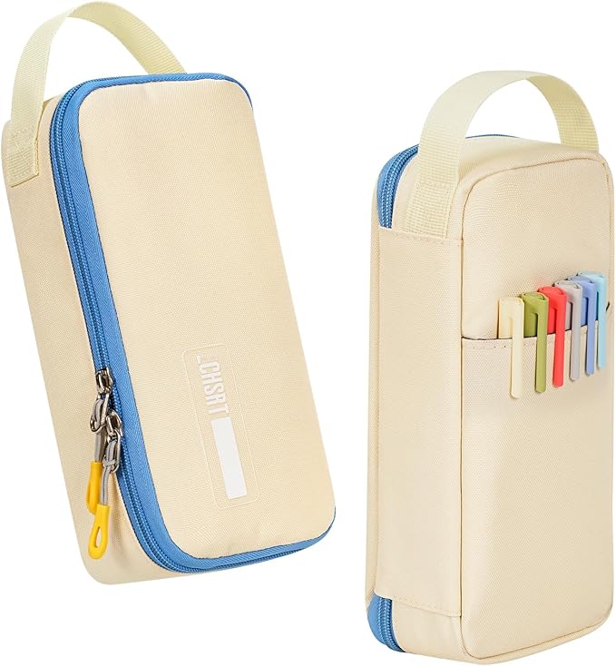 ECHSRT Big Pencil Case, Aesthetic Portable Zipper Pencil Bag with Hidden Pocket, Special Pouch for Men Women Adults, Stationery Organizer Pen Cases for Office Travel,Beige