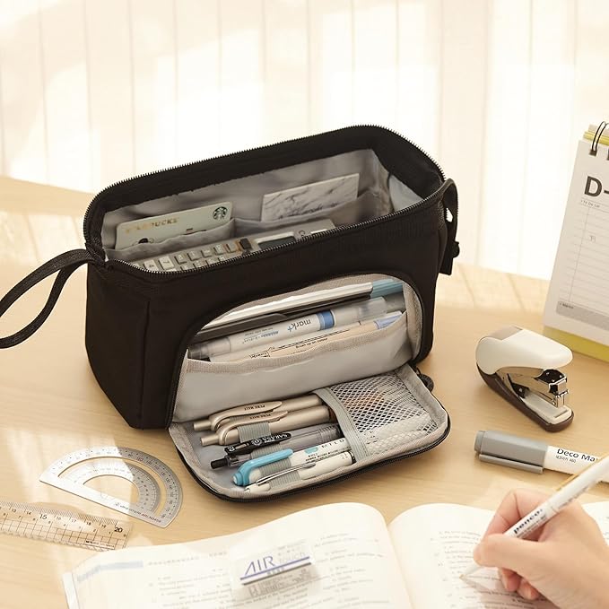 HVOMO Pencil Case Large Capacity Pencil Pouch Handheld Pen Bag Cosmetic Gift for Office School Teen Girl Boy Men Women Adult (Black)