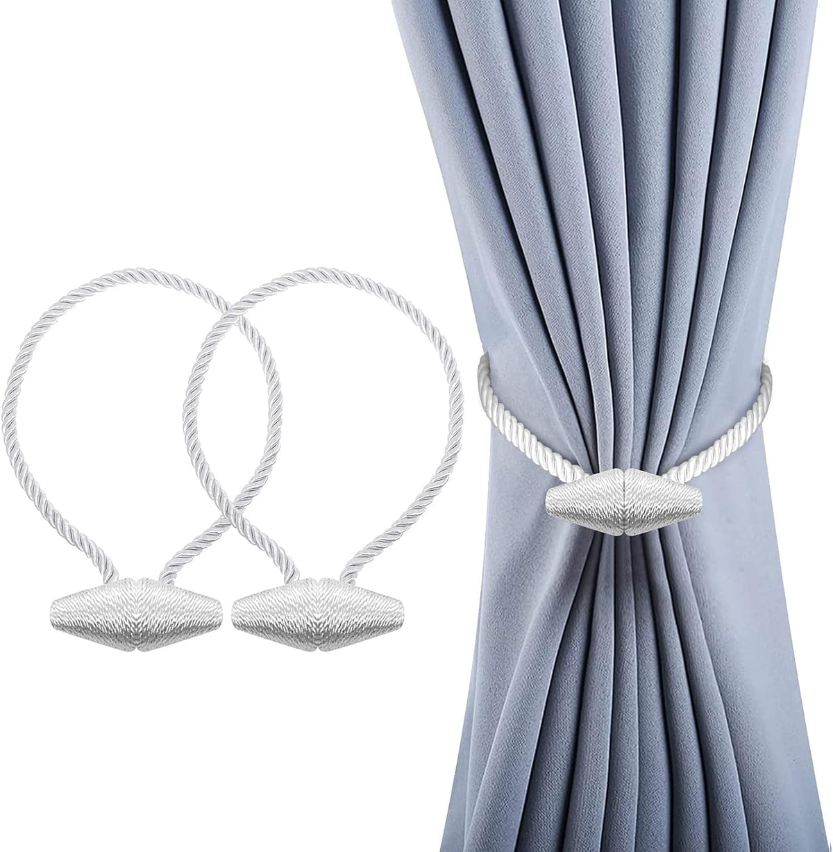Hion Magnetic Curtain Tiebacks White 2pcs, Curtain Tiebacks Buckles Holdbacks Holders Hooks Clip for Home Bedroom Office Decorative Curtain