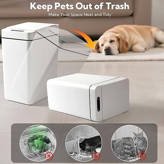2 Pack Automatic Trash Can Touchless with Lid – 2.5 Gallon Slim Bathroom Trash can，Ideal for Kitchen, Bedroom, Living Room & Office (Black + White)