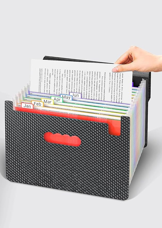 Expanding File Folders,Accordion File Organizer with Handle,13 Pockets Expandable Filing Folders,Tabs Included Filing Box,Adjustable Strap,Bill Documents Organizer,A4/Letter Size,Diamond