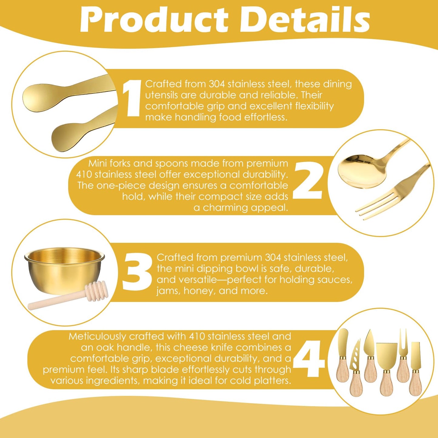 73Pcs Charcuterie Boards Accessories Gold Charcuterie Utensils Set, Cheese Butter Spreader Knife Set Small Serving Tongs Spoons Forks and Dipping Bowls Honey Dippers Toothpick Flags for Wedding Party