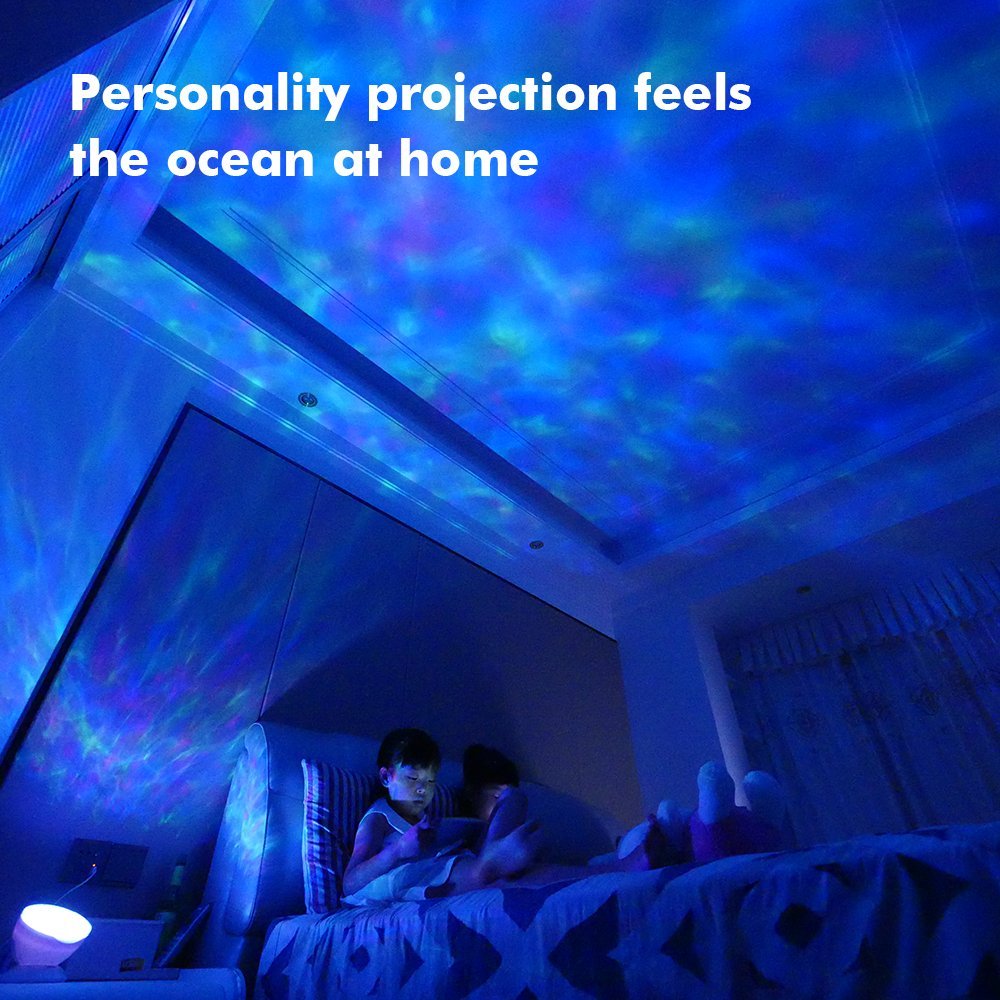 TOMNEW Night Light Projector, Ocean Wave Night Light for Kids Room, Remote and Timer, Dimmable 7 Light Modes and Bulit-in Sound Machine, Mermaid Decor Birthday Christmas Gifts (Blue)