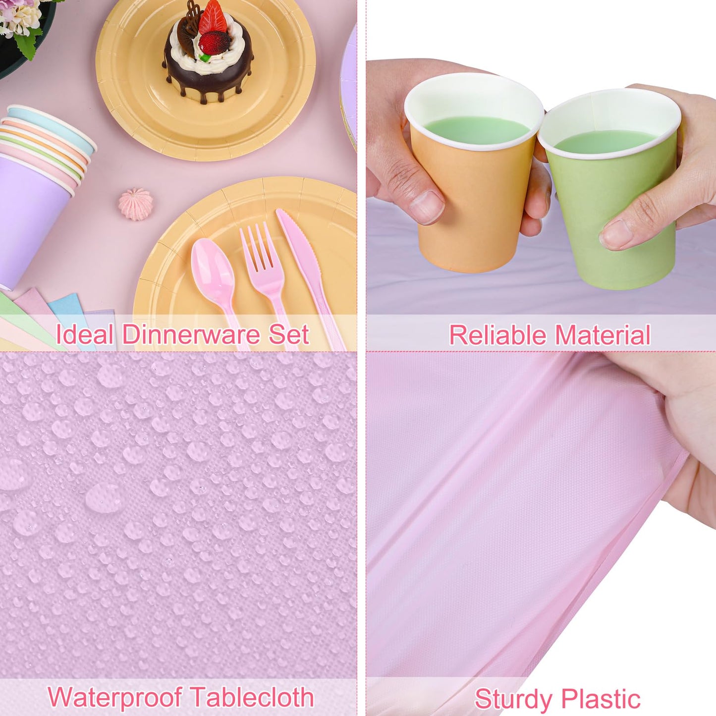 Kochorie 169 Pieces Pastel Party Supplies Disposable Dinnerware Set Include Plates and Cups Napkins Plastic Forks Knives Spoons Tablecloth for Wedding Birthday Party Decorations, Serve 24 Guests