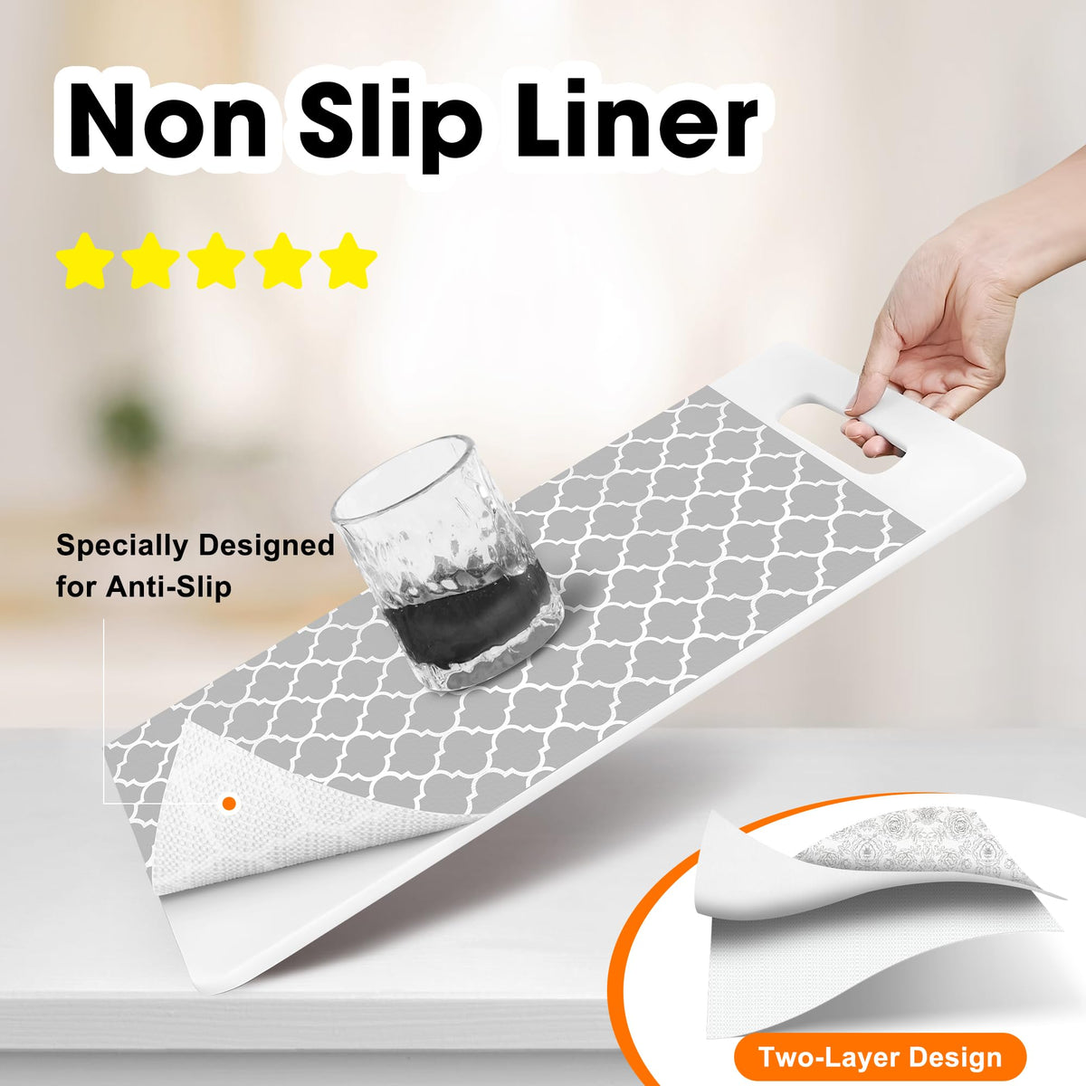 Shelf Liner for Kitchen Cabinets Non-Adhesive 12in X 10FT Cabinet Liners for Shelves Waterproof Thick Strong Grip Non Slip Drawer Liner Contact Paper for Cupboard Easy to Clean,Gray Lantern