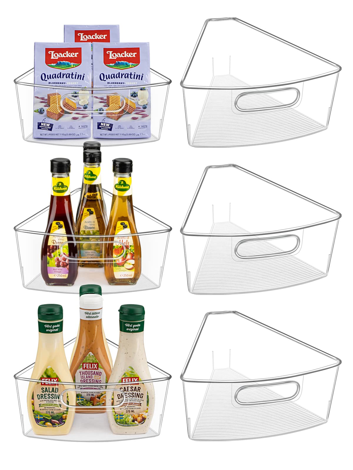 JEISSLIA Lazy Susan Cabinet Organizer Bins for 26"/ 28"/ 32" Diameter Corner Organizer, Plastic Cabinet Storage Bin, 1/8 Wedge - Food Safe, BPA Free, with Non-Slip Pads (for 26" Diameter, 6 Pack)