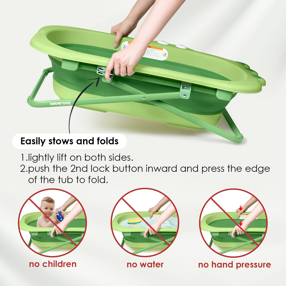 Beberoad Love Collapsible Baby Bathtub for Newborn to Toddler – Portable & Adjustable Infant Tub with Non-Slip Design, Space-Saving Bathtub for Travel & Home Use (Green)