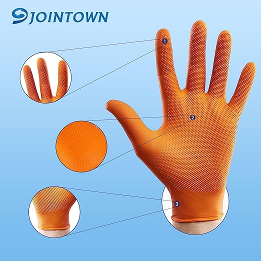 Jointown Basic Heavy Duty Nitrile Gloves, Mechanic Gloves 8 Mil Nitrile Disposable, with Raised Diamond Texture, Case of 100, Orange, XLarge