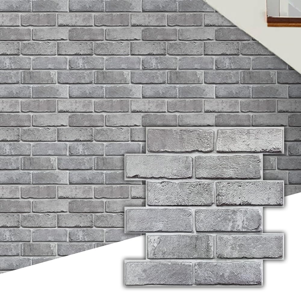 Commomy 3D Brick Peel and Stick -10 pcs 11.8"X11.8" Small Size Thin PVC Faux Brick Wall Panels Farmhouse 3D Wall Panels for Living Room,Bedroom,RV, Kitchen,Fireplace