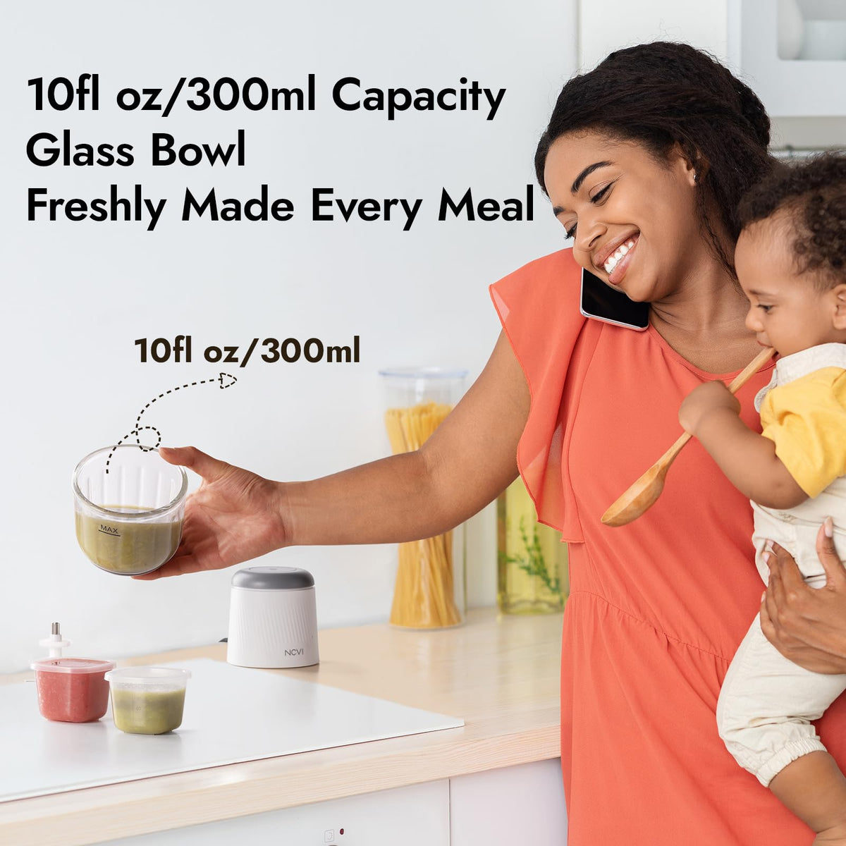 NCVI Puree Baby Food Processor Glass Set, Mini Infant Food Maker Blender Machine with 8 Blades and Grinding Disc, Small Blender for Baby Food Including Containers, Silicone Tray and Tableware
