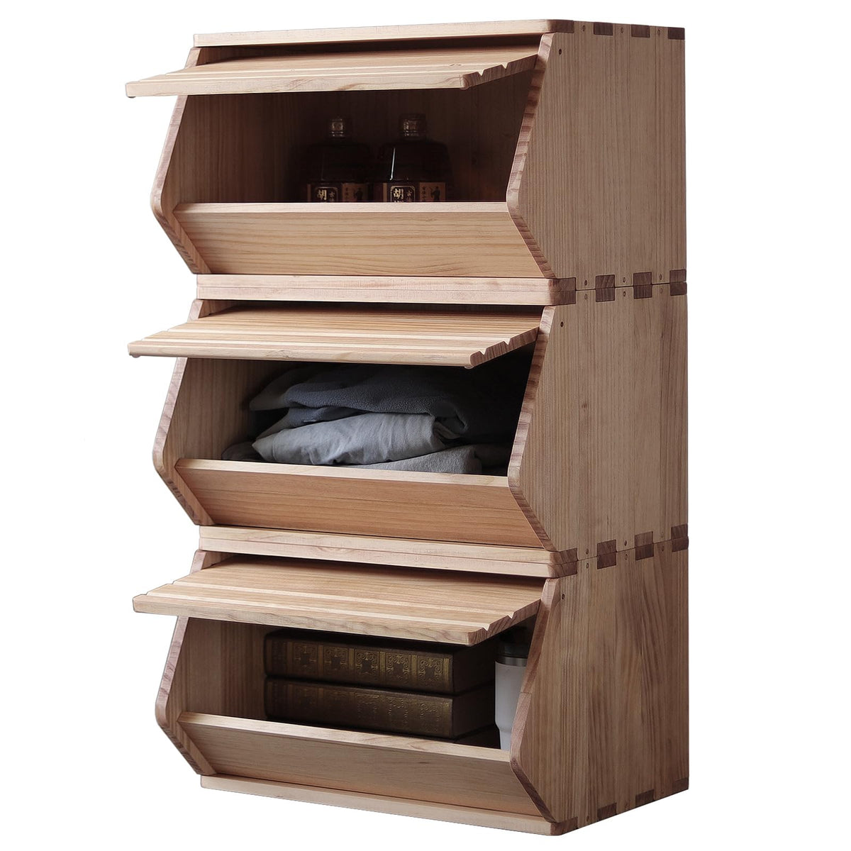 unununu Stackable Solid Wood Storage Chest,Hall Entryway Cabinet,Bins with Lids,Modular Wooden Multi-use Box,Closet Storage Organizers,Drawers,Potato,Onion,Bread,Classify by Items,7.75”W(1 Pack)
