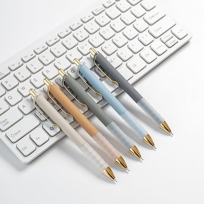 Linbsunne Ballpoint Pens Black Medium Point 1mm with Super Soft Grip Ball Point Pen for Men Women Retractable(gold-6x2 pcs)