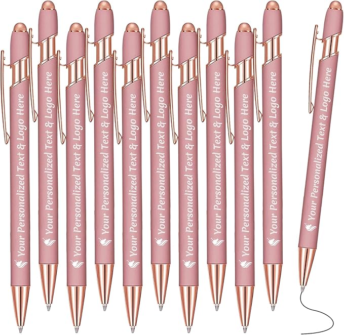 STREADVE Personalized Custom Pens 10 Engraved Writing Pen with Name Logo, Customized Promotional Items Stylus Pen Gifts for Women Realtor Nurse Wedding Business, Rose Gold