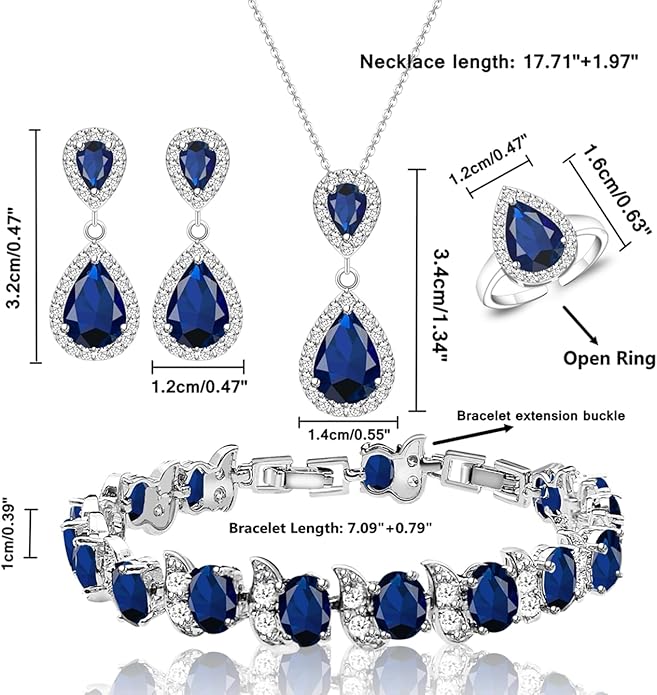 LMXXVJ Teardrop Jewelry Set for Women，Necklace Earrings Adjustable Ring Bracelet Set Fashion Formal Platinum/Gold/Rose Gold Jewelry Gift Girl/Mom/Wife/Grandmother/Best Friend/Aunt