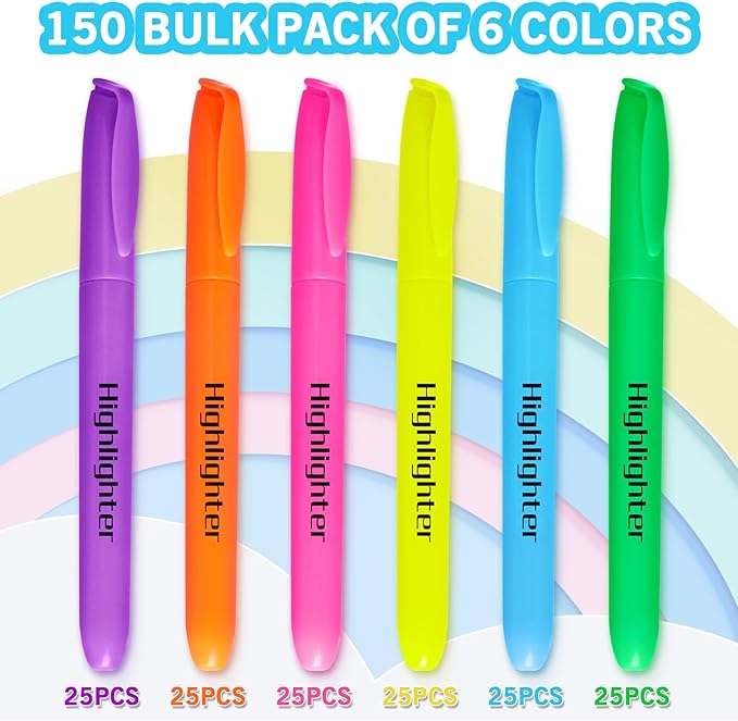 Duchong 150 Count Highlighters Bulk, Highlighters Assorted Colors, Chisel Tip Dry-Quickly Highlighter Markers, Office Classroom Must Have, Back to School Supplies for Adult Kids Teachers