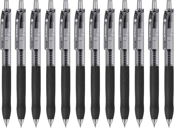0.5mm Gel Pens Fine Point Smooth Writing Pens, 12PCS Black Ink Pens, Retractable Leather-Like Black Gel Pens, Business Gel Pen for Journaling, Writing, School, Office Use (Black)