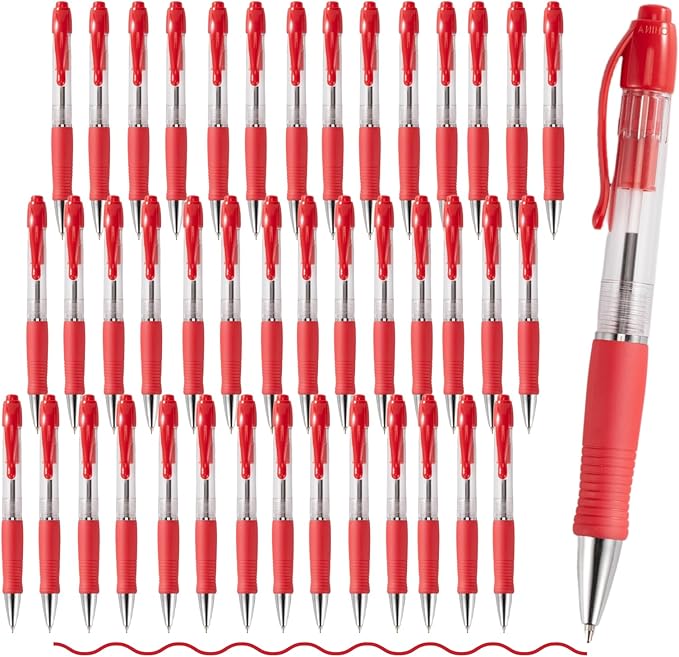 BallPoint Pens Bulk, 100 Pack (Red Ink), No Bleed Red Ink with soft Grip, Click Pens for Office Home and School, Retractable Ballpoint Pens, Medium Point, 1.00MM Smooth Writing (Red)