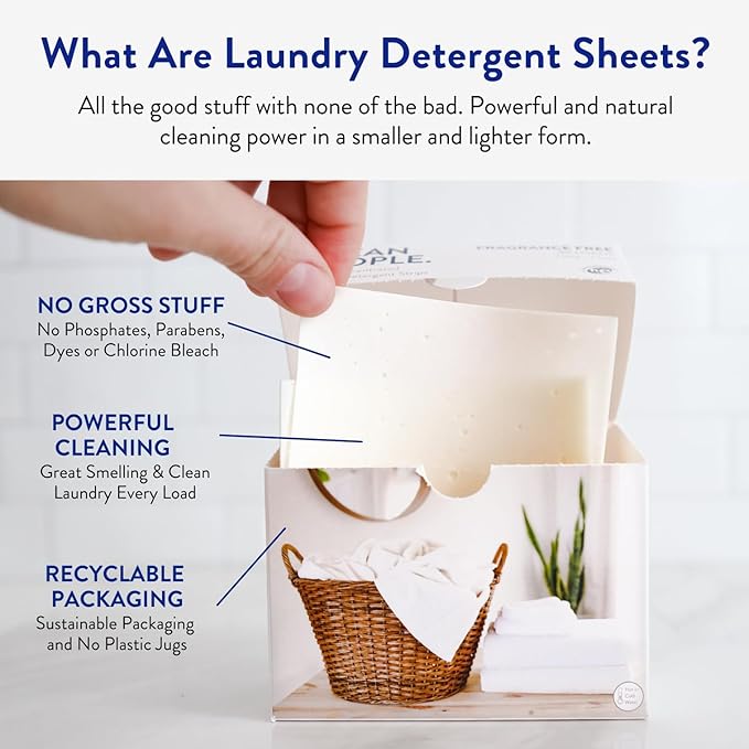The Clean People Laundry Detergent Sheets - Laundry Soap - Ultra Concentrated, Recyclable Packaging, Stain Fighting - Lavender, 32 Pack