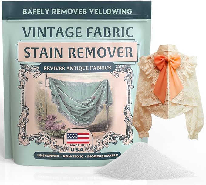 Vintage Fabric Stain Remover - Safely Cleans Retro & Antique Textiles - Made in the USA - Gently Removes Yellowing & Tough Stains From Vintage Linens, Quilts, Dresses, Doilies 16 Ounce (Pack of 1)
