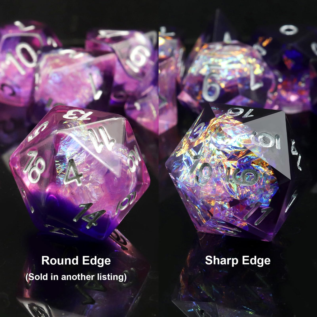 Haxtec DND Dice Set Sharp Edge Resin Dice with Dice Case Purple D&D Polyhedral Dice for TTRPGs Dungeons and Dragons DND Gift