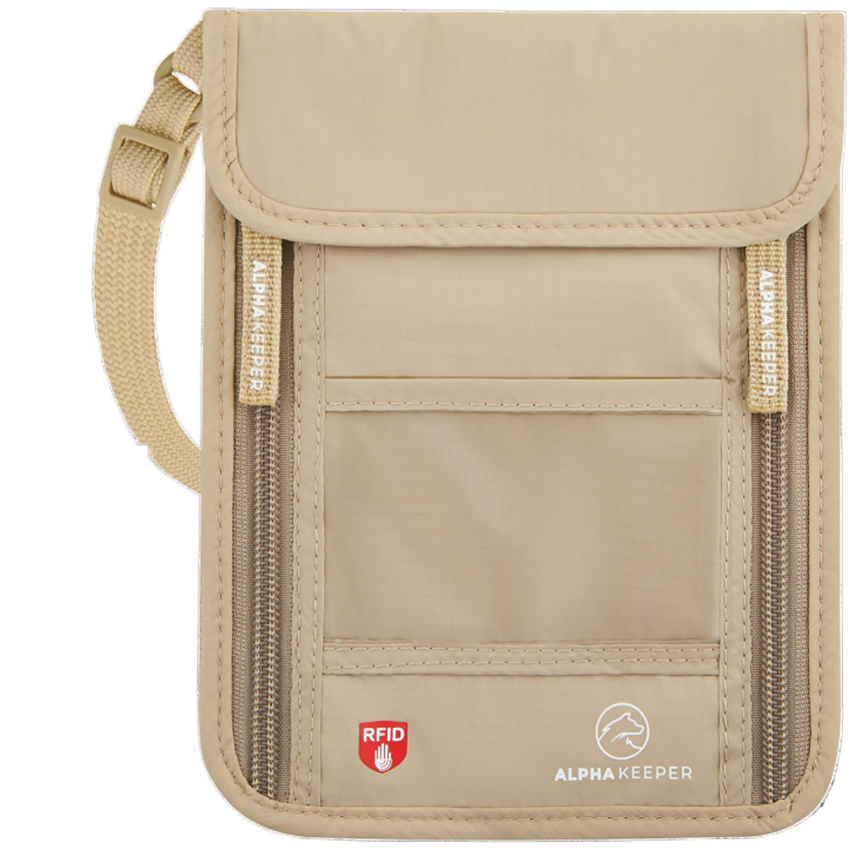 Alpha Keeper Neck Wallet, Travel Pouch For Passport Holder And Documents, RFID Blocking, Beige, Unisex Adult, Travelers, Adults