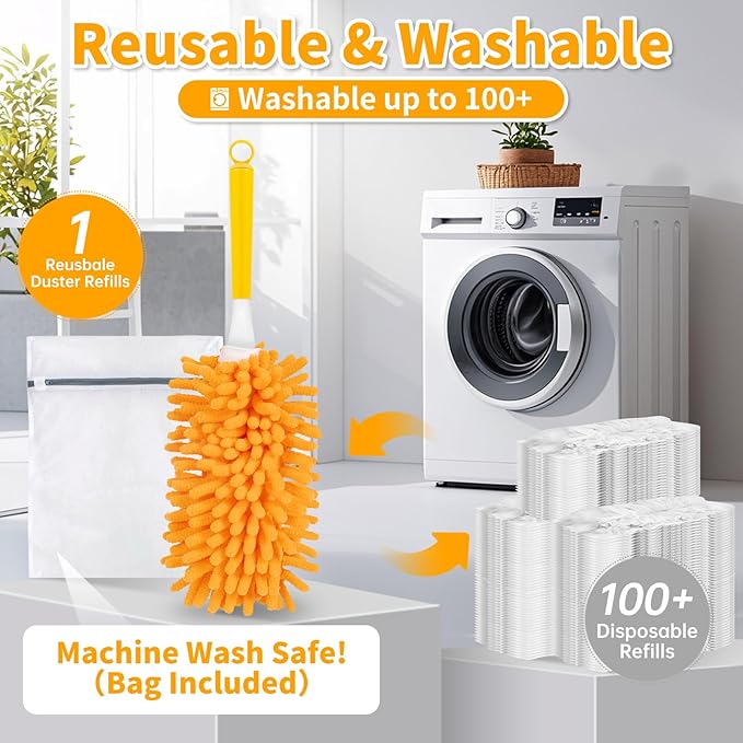 LOVECO 8 Pack Dusters for Swiffer - Reusable Duster Refill Compatible with Swiffer, 360 Heavy Duty Dusters Refills (Include 1 Handle & Laundry Bag)