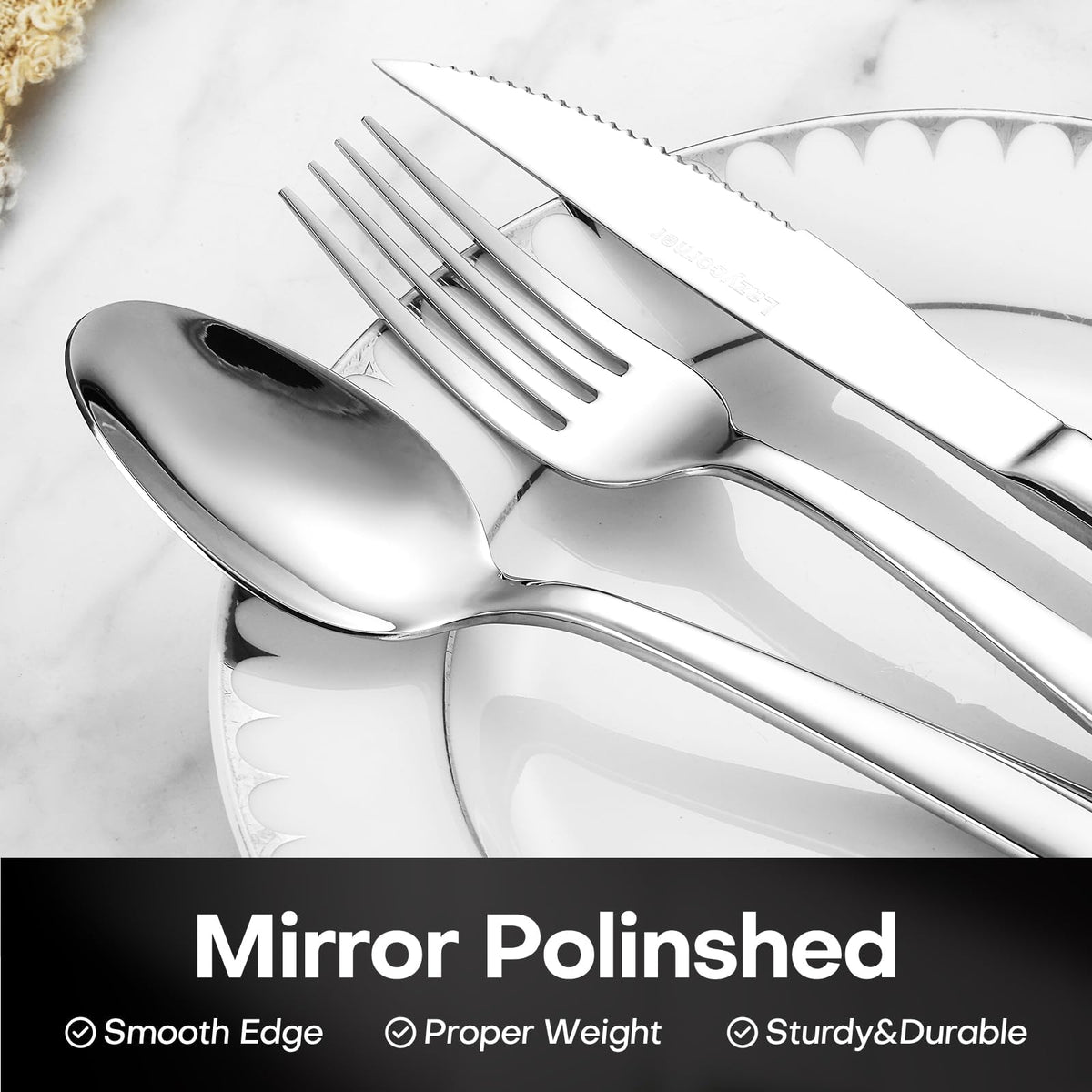 Lazycorner Silverware Set for 6, 18/10 Stainless Steel Flatware Set, 30-Piece Mirror Polished Modern Cutlery Set include Fork Knife Spoon Set(Dishwasher Safe)