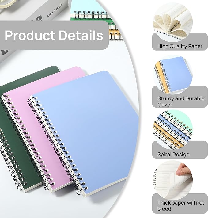 miikoul 12 Pack A5 Spiral Lined Notebooks, 8.3" X 5.5", 60 Sheets/120 Pages Wide Ruled Notebook Spiral Journals Bulk Paper Cover Notepad 12 Colors for Students Taking Class Notes Home Office Gift