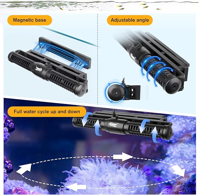 hygger Aquarium Wave Maker, Adjustable Cross Flow Pump with LED Display Controller, Magnetic DC 24V Aquarium Powerhead for Freshwater and Marine Reef Aquariums Up to 135 Gallon (18w)