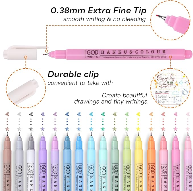 0.38mm Fine Point Pen,16 Pack Colored Fineliner Bible Pens No Bleed Through,Extra Fine Tip Marker Pens for Bullet Journaling,Planner,Coloring,Bible Study Back to School Office Supplies