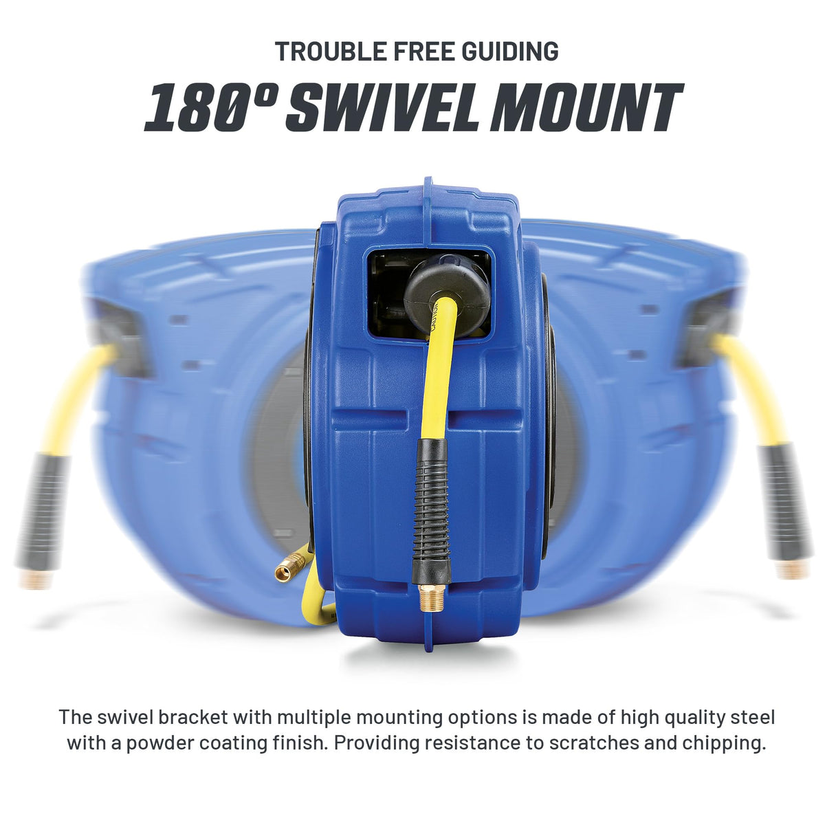 Goodyear Air Hose Reel Retractable 3/8" Inch x 50' Foot Hybrid Polymer Hose Max 300PSI Commerical Polypropylene Construction