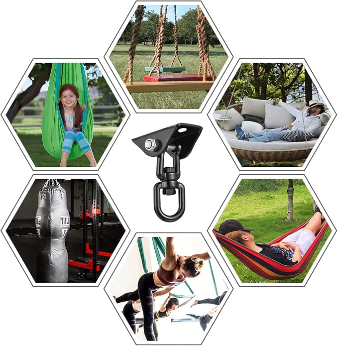 2-Pack Hammock Hanging Kit, 360-Degree Swivel Heavy-Duty Swing Hooks, Supports 1200 lbs, Stainless Steel Swing Hardware for Hammocks, Playgrounds, Yoga, Chairs & Heavy Bag. Installs on Concrete/Wood.