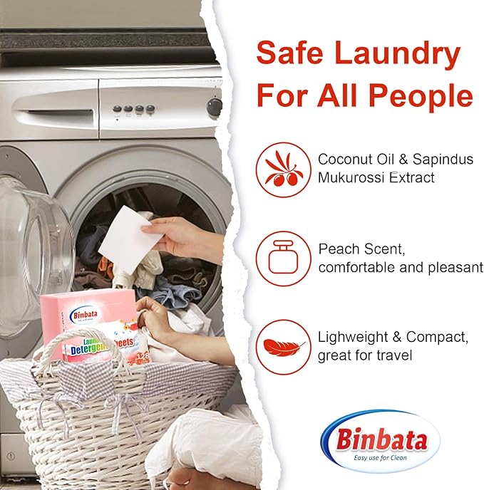 Laundry Detergent Sheets - Up To 128 Loads, Hypoallergenic, Eco-Friendly Peach Scent, Biodegradable, Plastic Free, Liquidless Laundry Sheets Suitable for Sensitive Skin