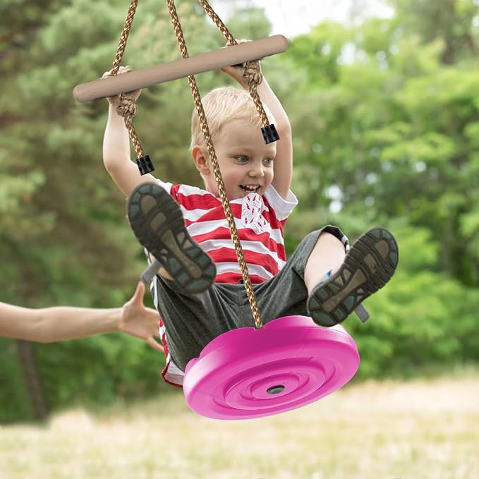 KINSPORY Disc Swing for Kids, Swing Set Accessories, 7FT Height Adjustable Gym Monkey Bars, Hanging Tree Seat for Backyard, Outdoor Play Equipment (Rose Pink)