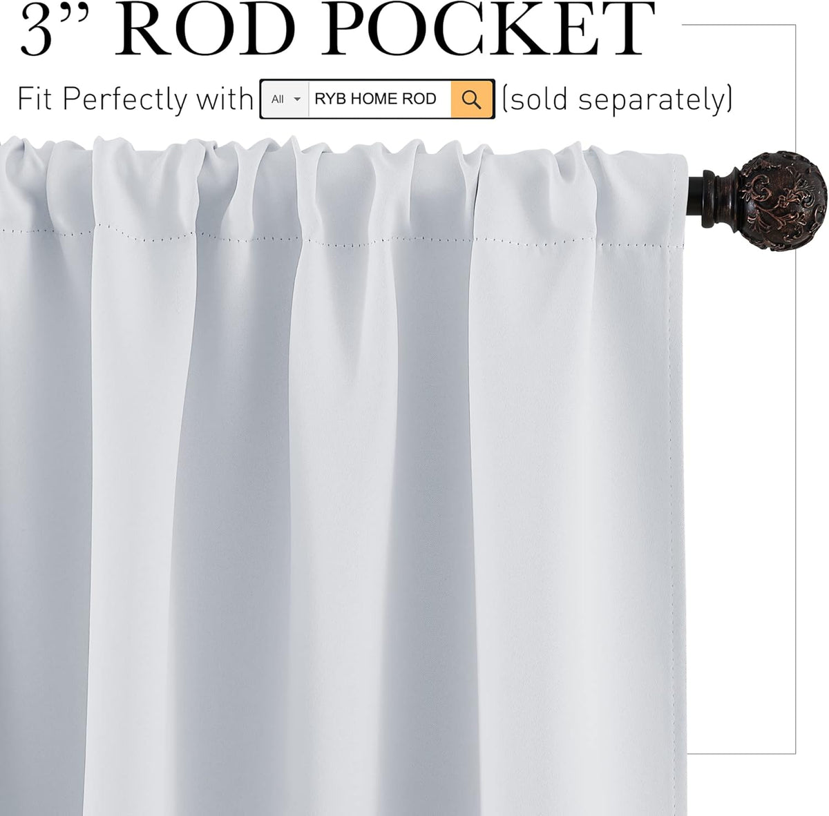 RYB HOME Room Darkening Curtains Bedroom Window Draperies Sunlight Shades Panels for Kid's Room Kitchen,42 inch Wide x 72 inch Long, Grayish White