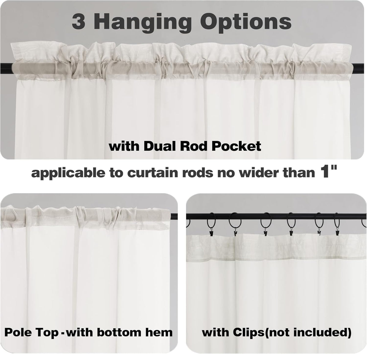 Chyhomenyc Ivory Sheer Window Curtain Panels 45 Inch, Set of 2, Light Filtering Solid Voile Curtains Drapes for Small Window/Living Room/Bedroom, Rod Pocket, 42W x 45L inches