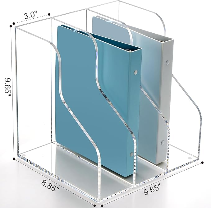 3 Slots Acrylic Magazine Holder, Desktop File Sorter Organizer Rack Bookshelf, Workspace Sorters Office Desk Accessories Organization Storage Stand, Clear