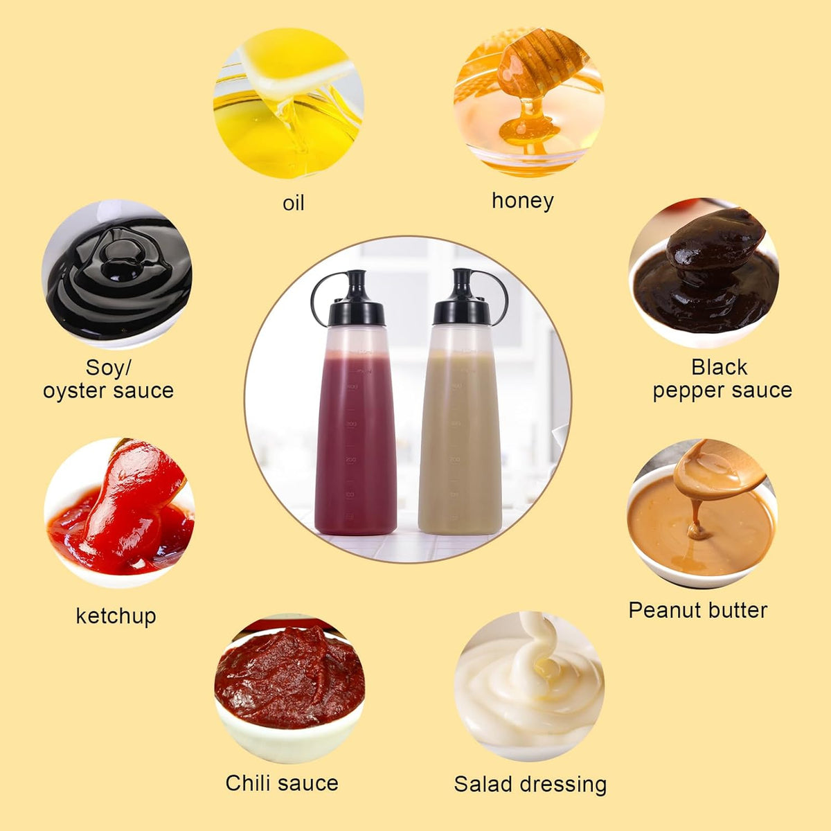 Condiment Squeeze Bottles Ketchup Dispenser 2PCS 16.9 oz Plastic Sauce Squirt Bottle with Cap Lids, Pancake Squirt Bottles for Sauces Liquids Mustard BBQ Dressing Pancake Art,Wide Mouth