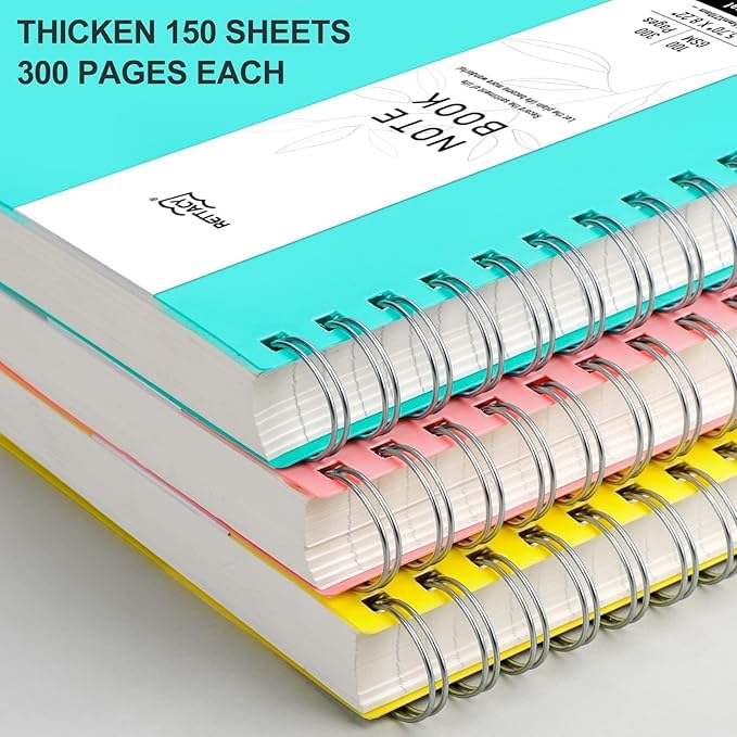 RETTACY Spiral College Ruled Notebook, 300 Pages, A4 Large Size (8.2" x 11.2"), for School, Work, Writing, Journaling, 100 GSM Thick Paper, Flexible Plastic Cover (Tiffani Blue)