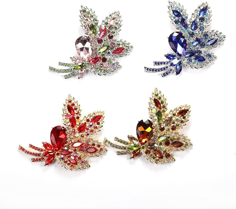 YOQUCOL Big Large Brooch Pin Austrian Crystal Leaf Shape Bouquet Rhinestone Scarf Decoration Wreath Cloth Brooches Pins For Women Girls