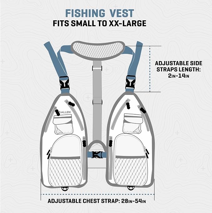 Allen Company Ultra-Light Gallatin Strap Pack Fishing Vest, Fits up to 4 Tackle/Fly Boxes, 14 Accessory Pockets